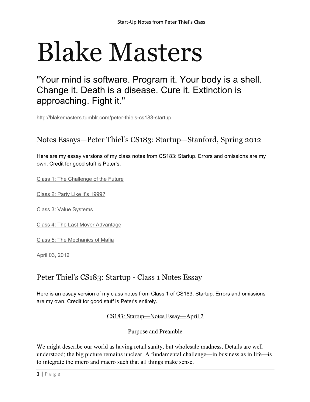 Blake Masters "Your Mind Is Software