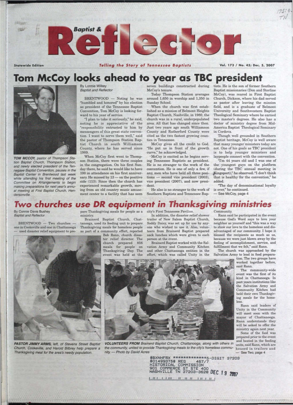 Tom Mccoy Looks Ahead to Year As TBC President by Lonnie Wilkey ·Seven Buildings Constructed During Tists