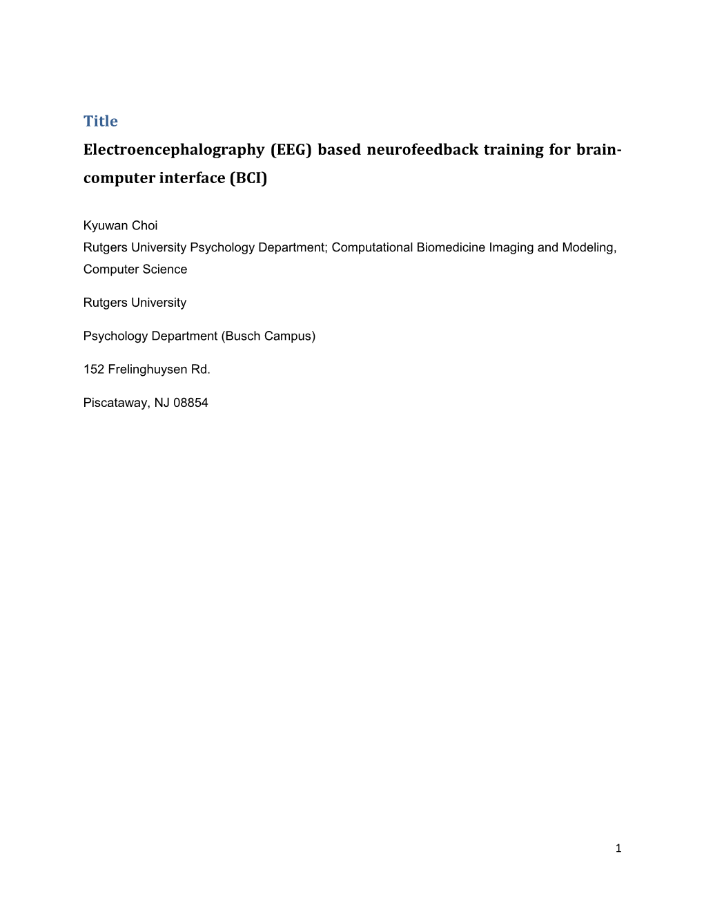EEG) Based Neurofeedback Training for Brain- Computer Interface (BCI)