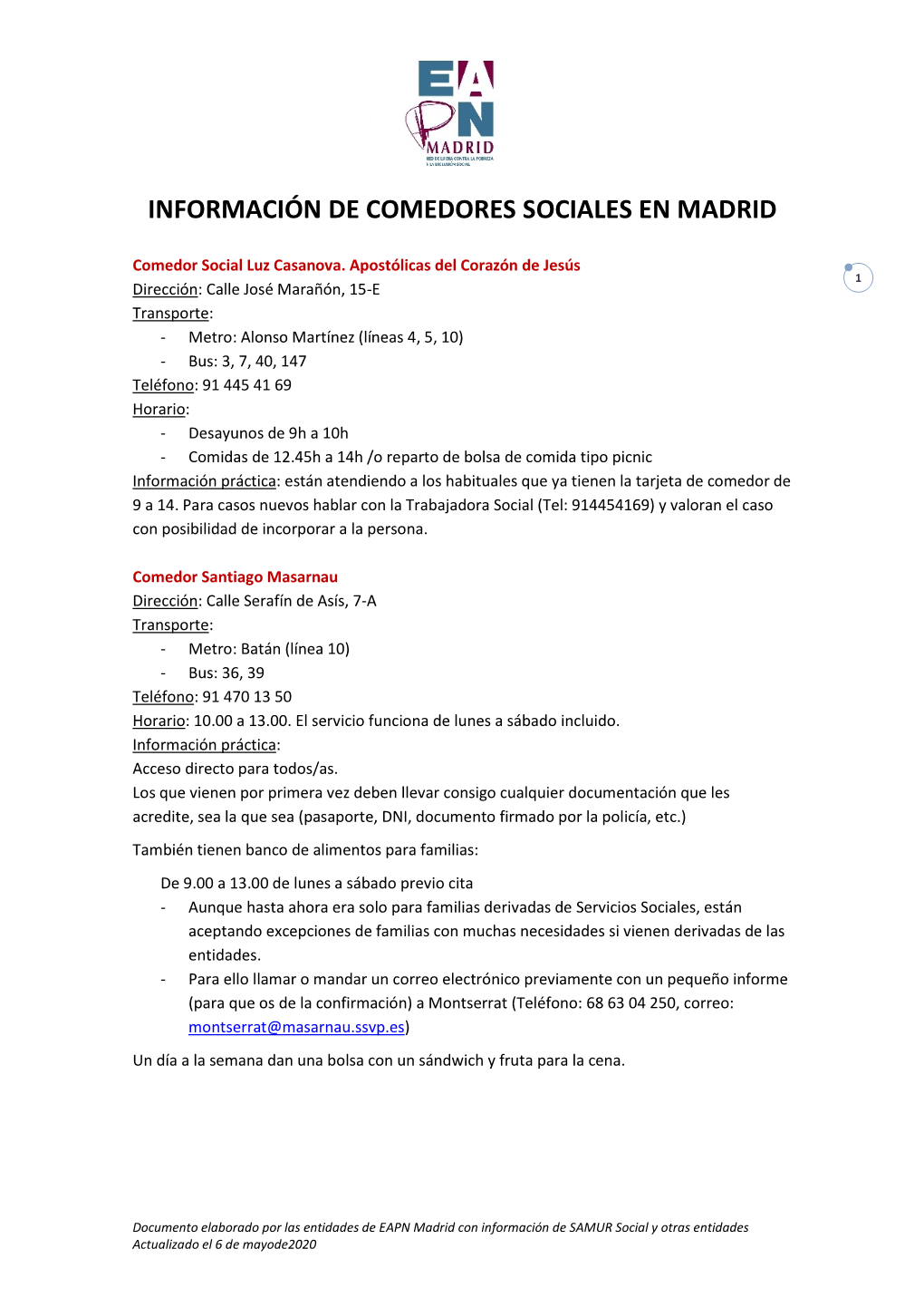 Información De Comedores Sociales En Madrid