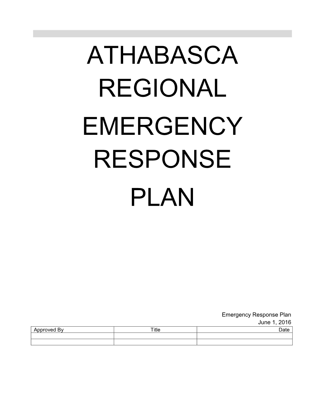 Athabasca Regional Emergency Response Plan