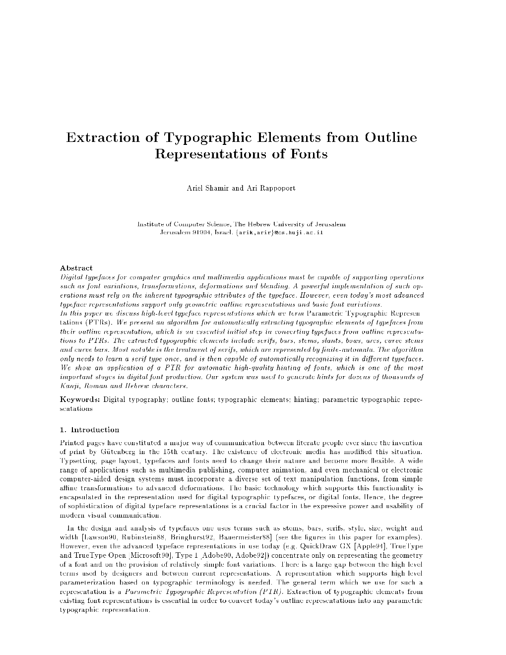 Extraction of Typographic Elements from Outline Representations of Fonts