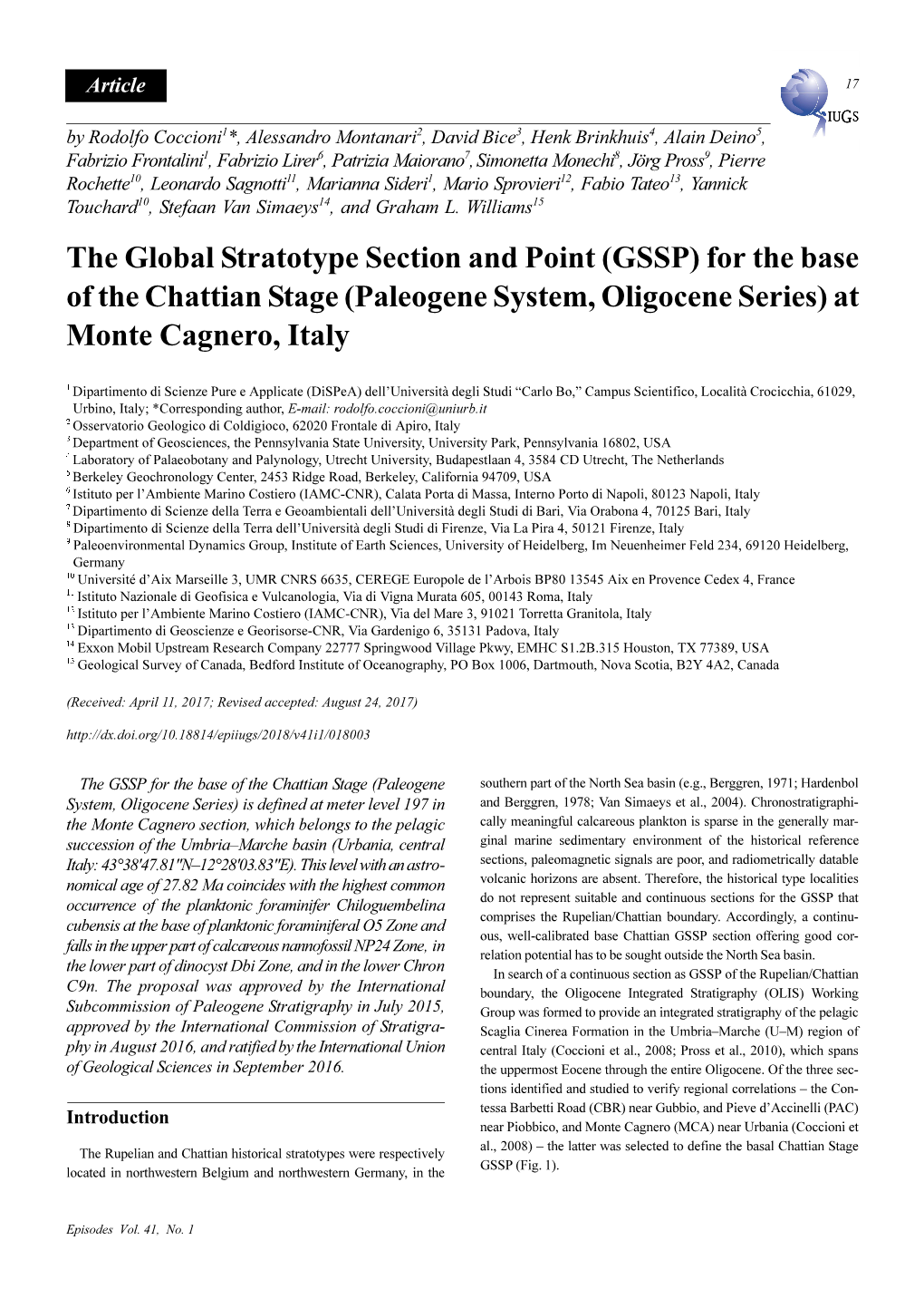 Paleogene System, Oligocene Series) at Monte Cagnero, Italy