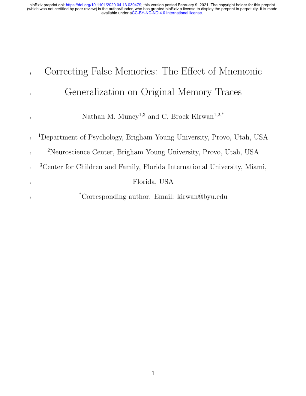 Correcting False Memories: the Effect of Mnemonic Generalization On