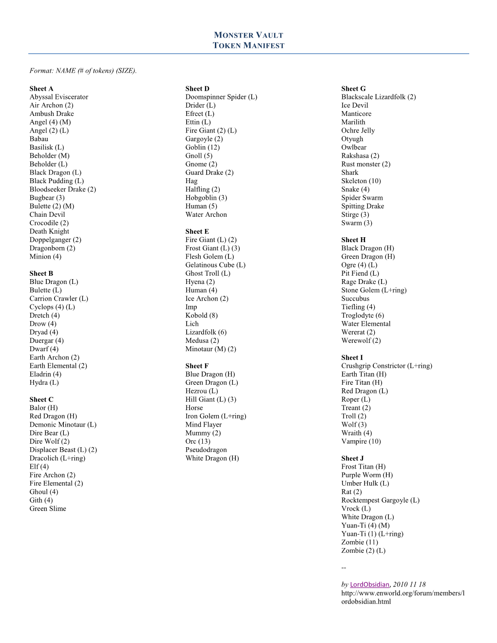 (# of Tokens) (SIZE). Sheet a Abyssal Eviscerator Air Archon