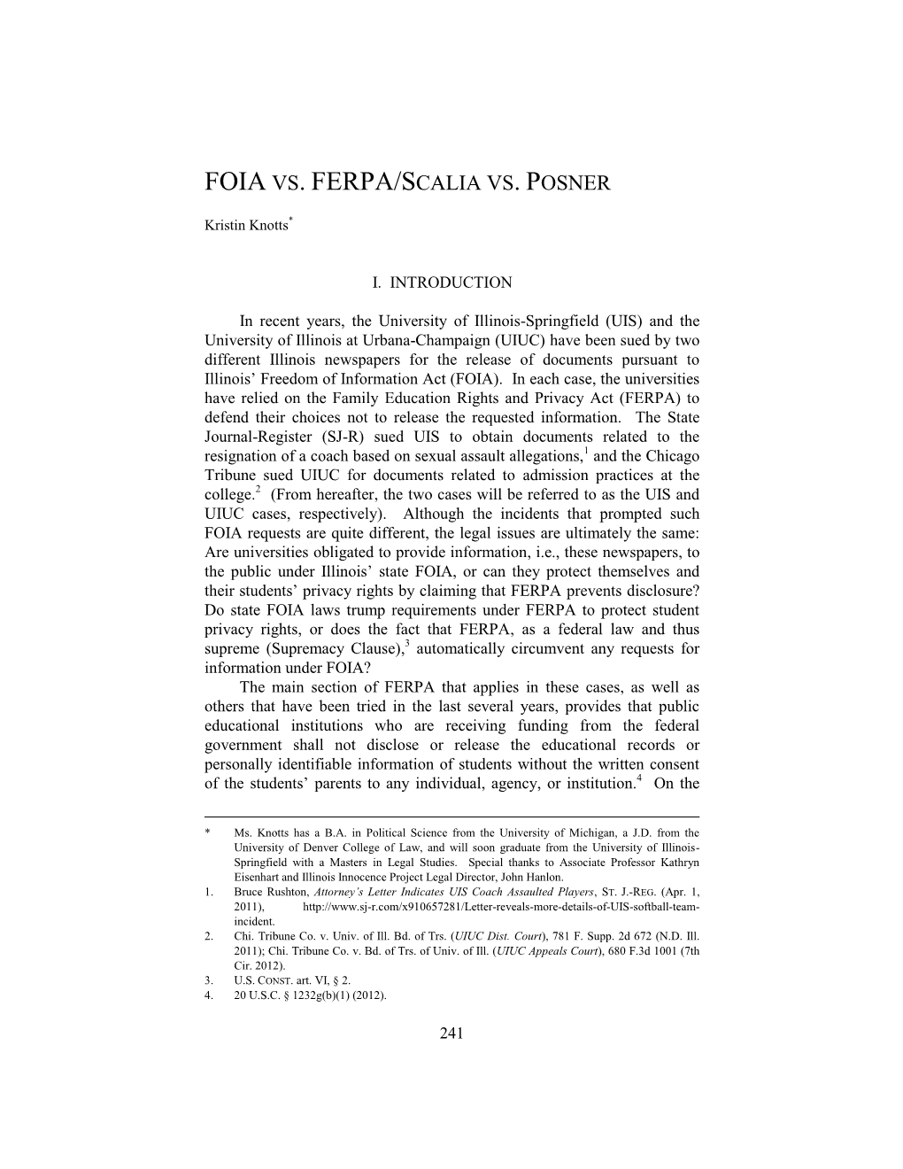 Foia Vs. Ferpa/Scalia Vs. Posner