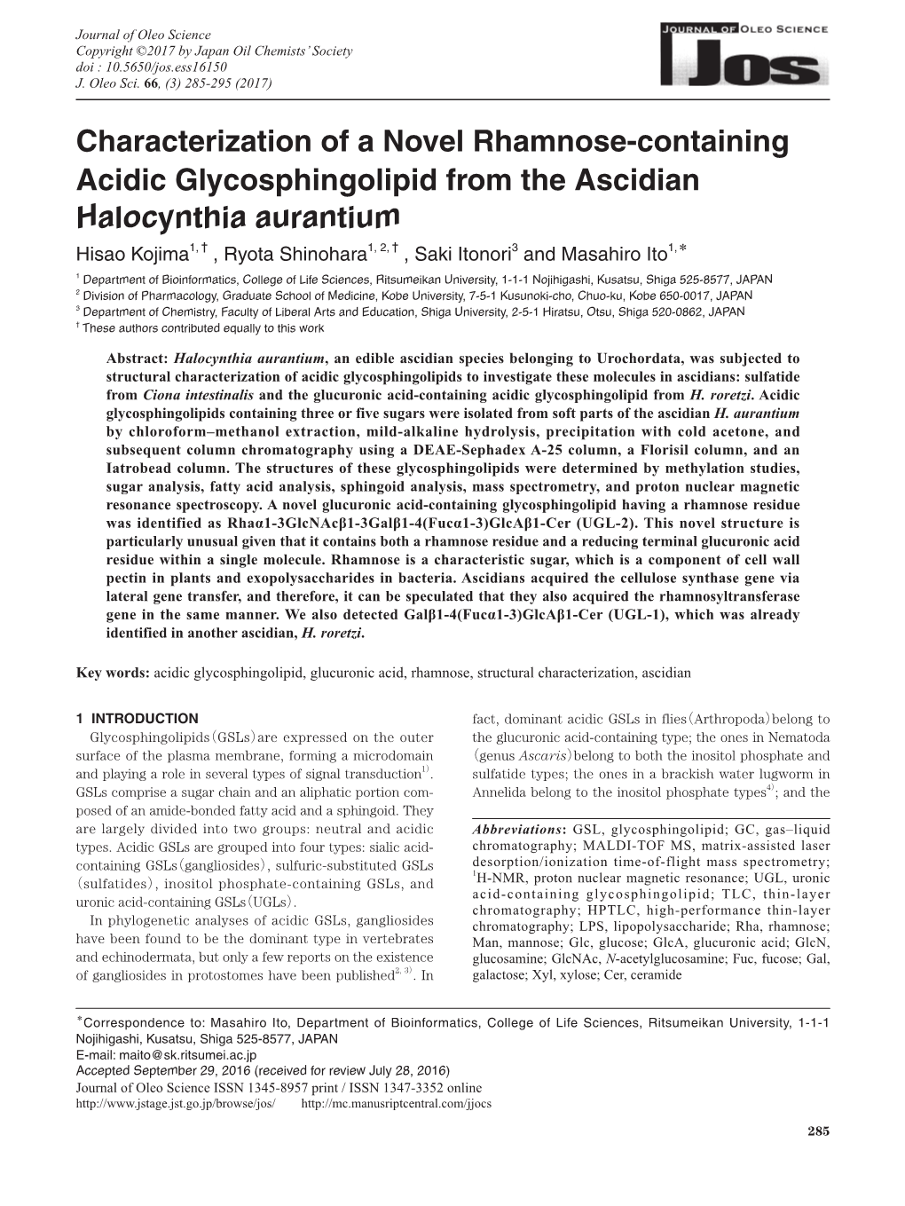 Characterization of a Novel Rhamnose-Containing Acidic