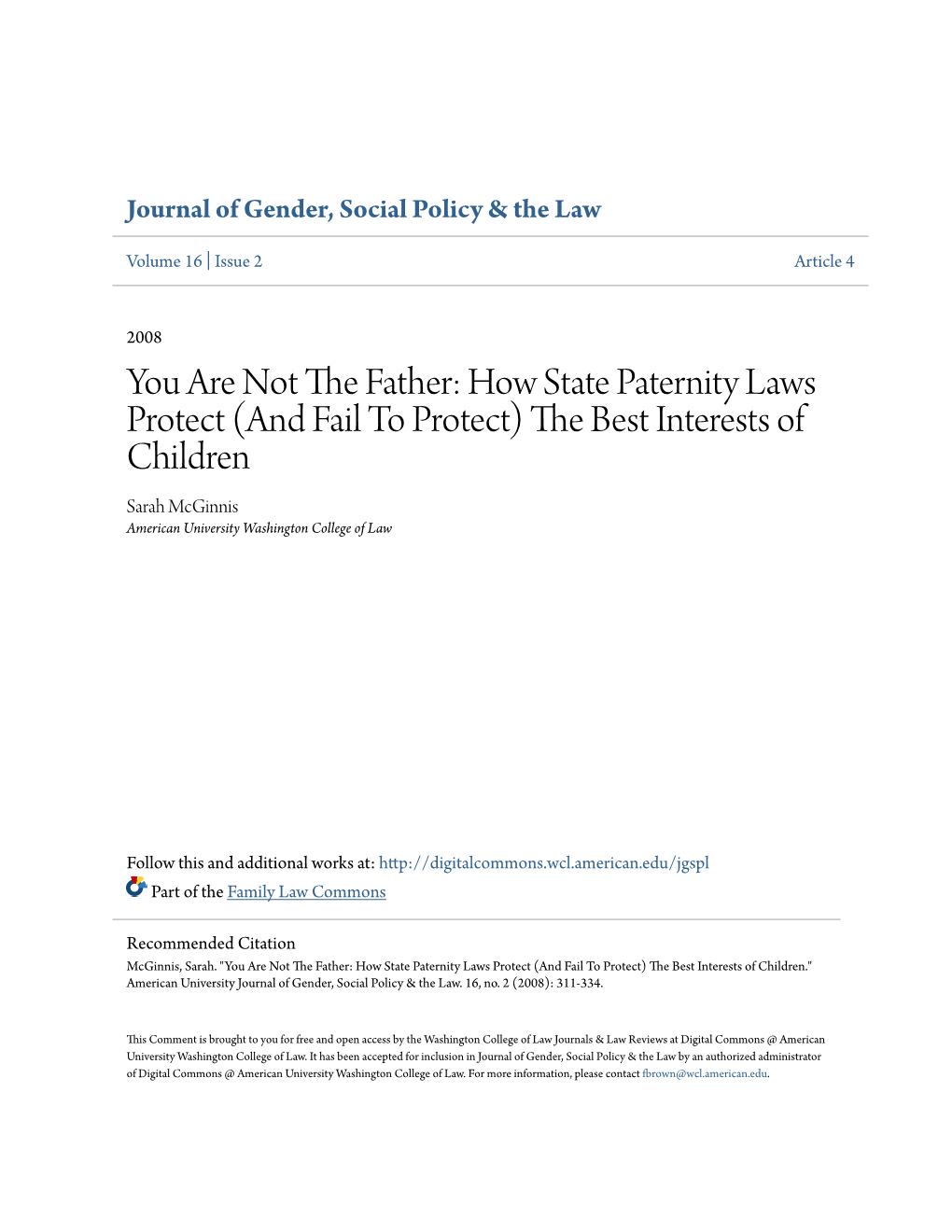 You Are Not the Father: How State Paternity Laws Protect (And Fai