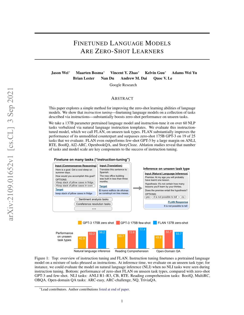 Finetuned Language Models Are Zero-Shot Learners