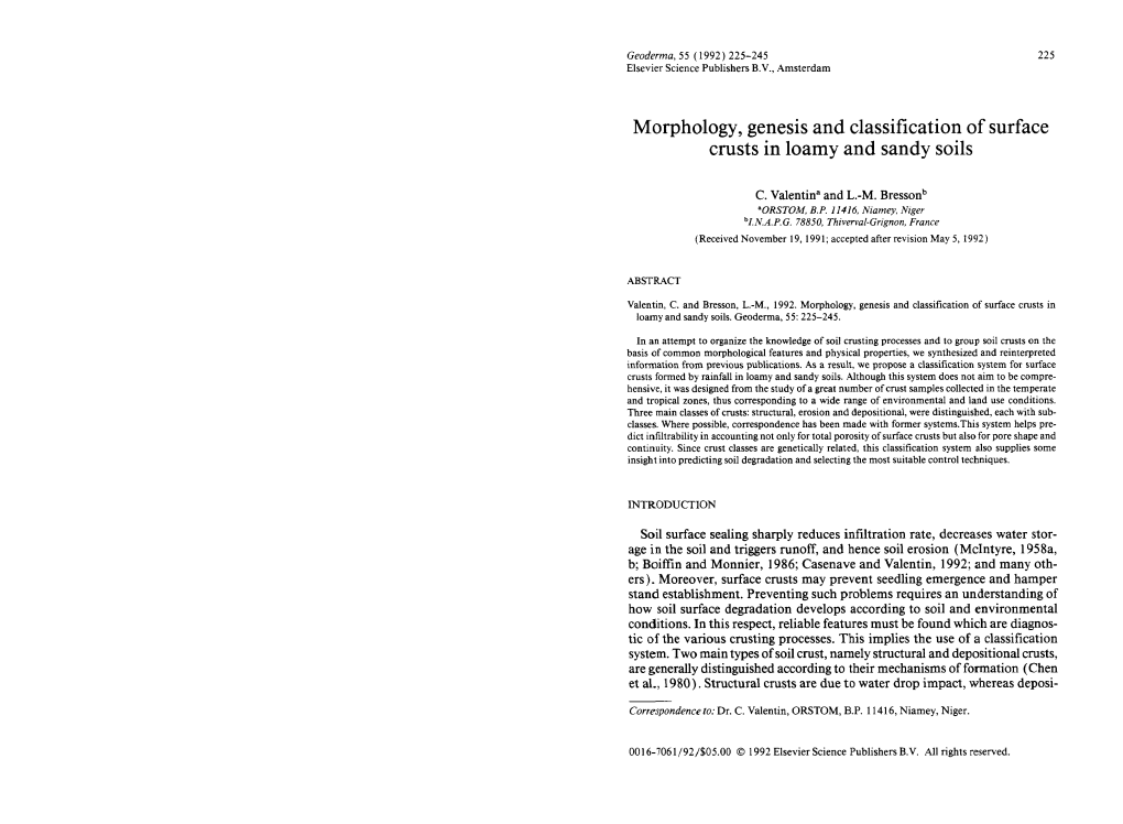 Morphology, Genesis and Classification of Surface Crusts in Loamy and Sandy Soils