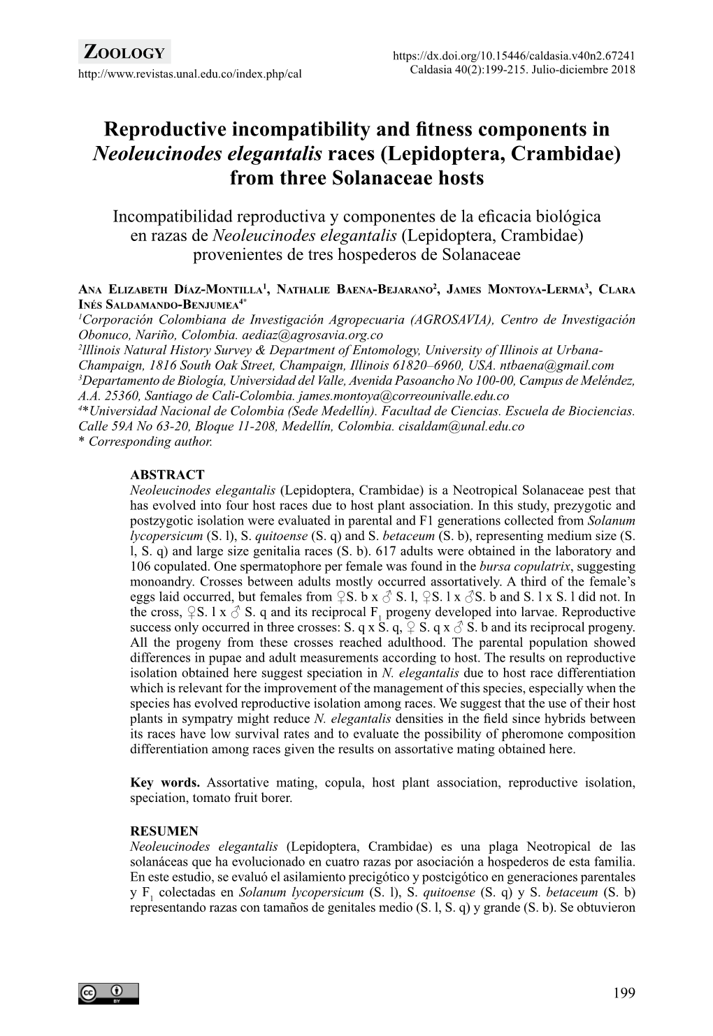 Reproductive Incompatibility and Fitness Components in Neoleucinodes Elegantalis Races (Lepidoptera, Crambidae) from Three Solanaceae Hosts