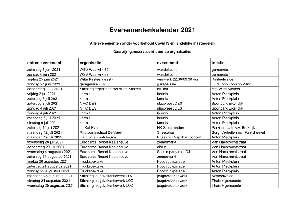 Evenementenkalender 2021