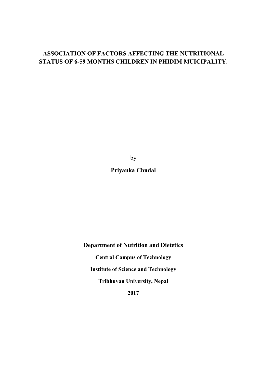 Association of Factors Affecting the Nutritional Status of 6-59 Months Children in Phidim Muicipality