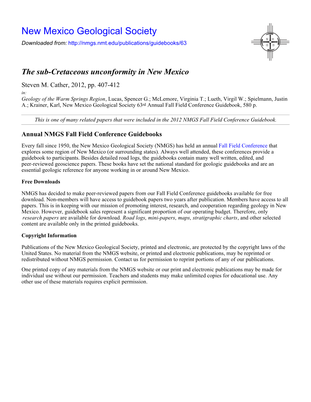 The Sub-Cretaceous Unconformity in New Mexico Steven M