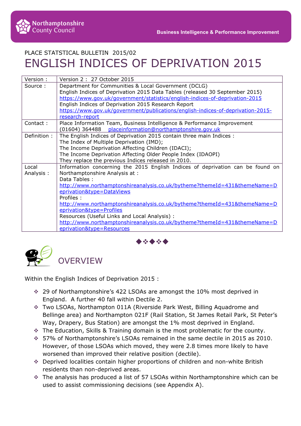 English Indices of Deprivation 2015