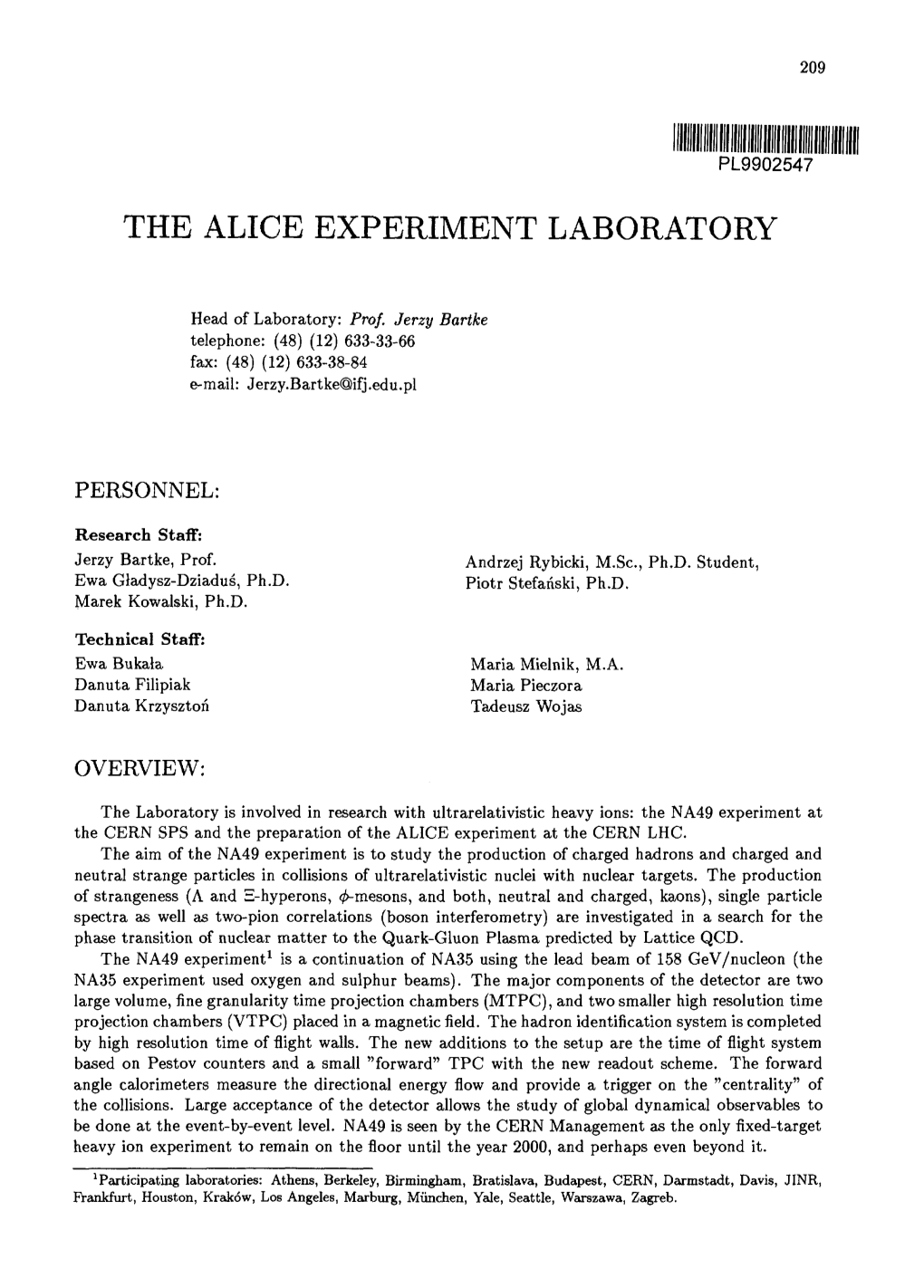 The Alice Experiment Laboratory