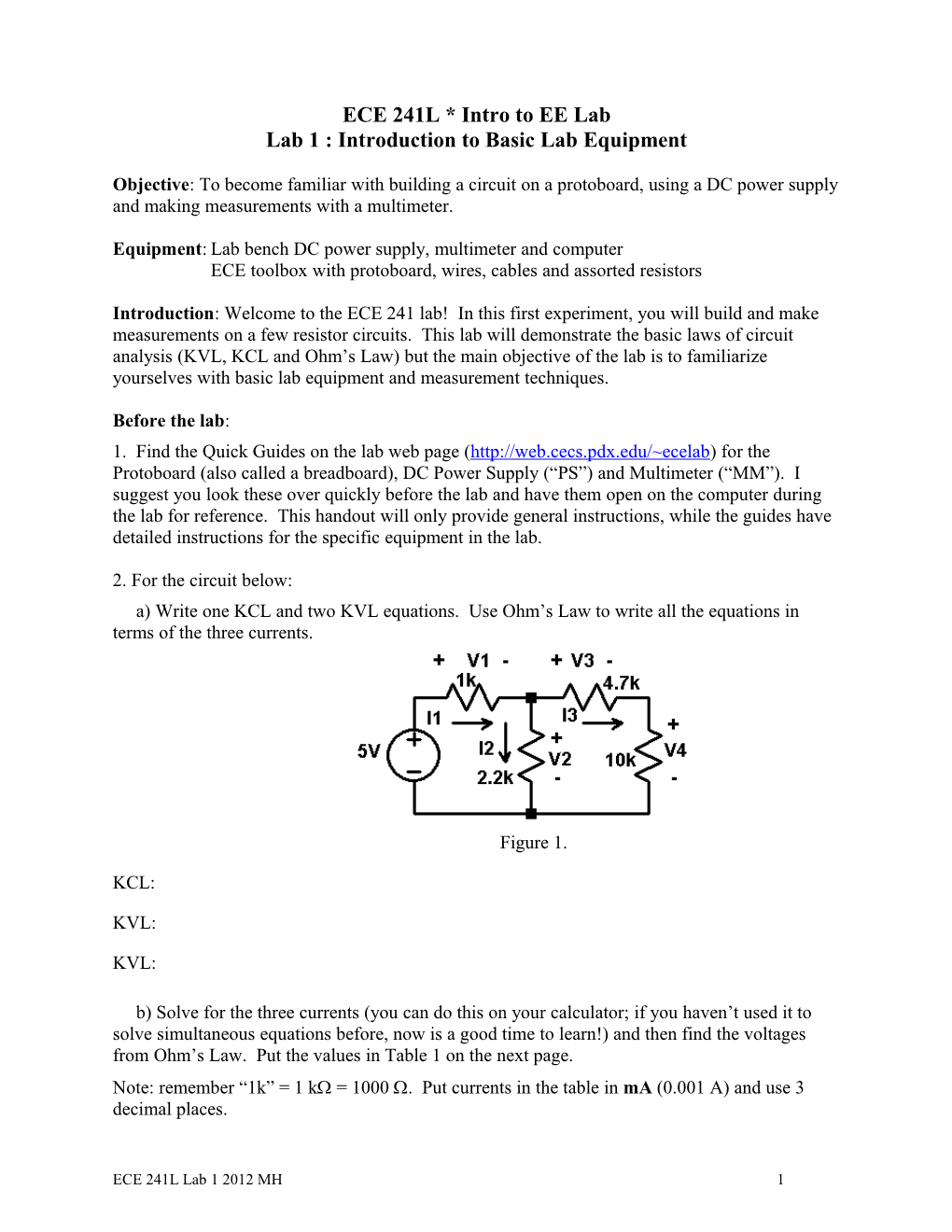 ECE 221L * Electric Circuits I Lab