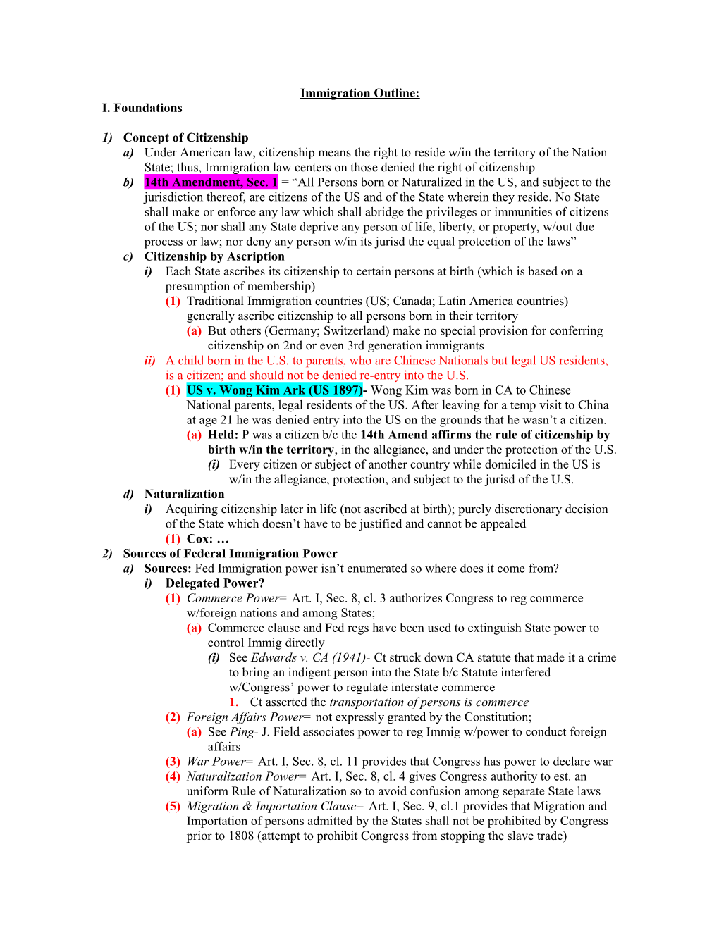 Immigration Law Outline