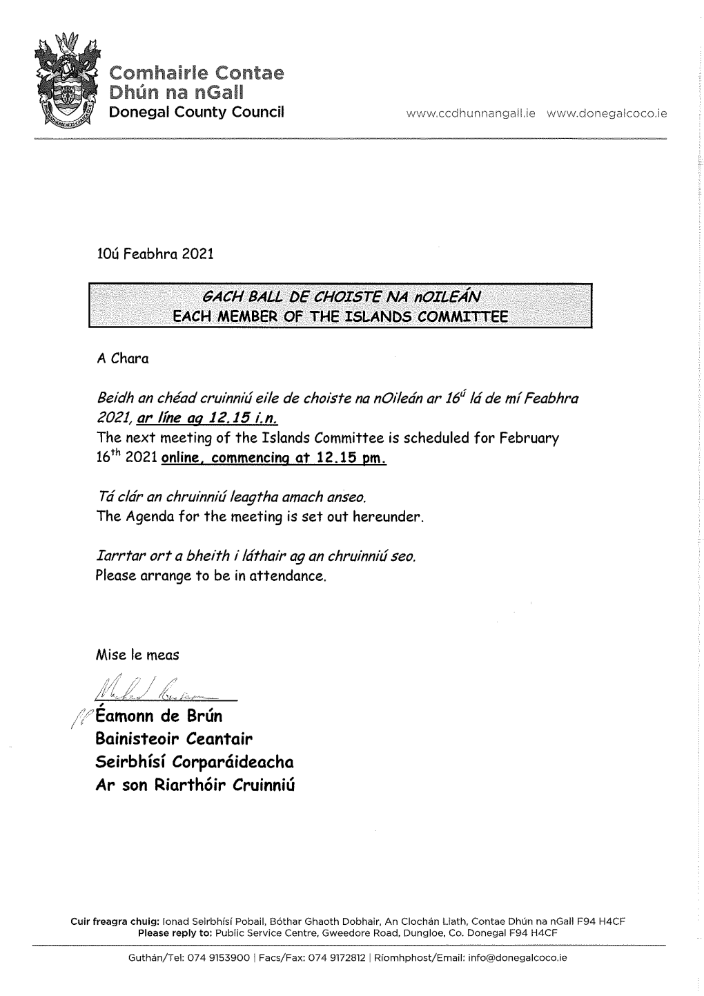 Agenda Coiste Na Noileain Meeting February