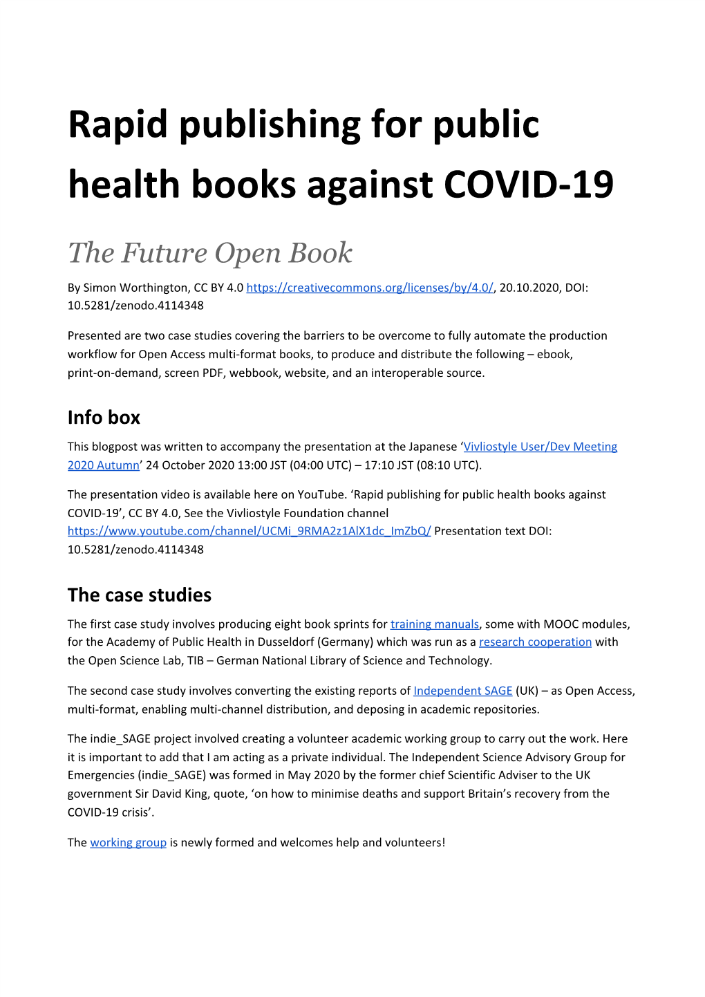 Rapid Publishing for Public Health Books Against COVID-19