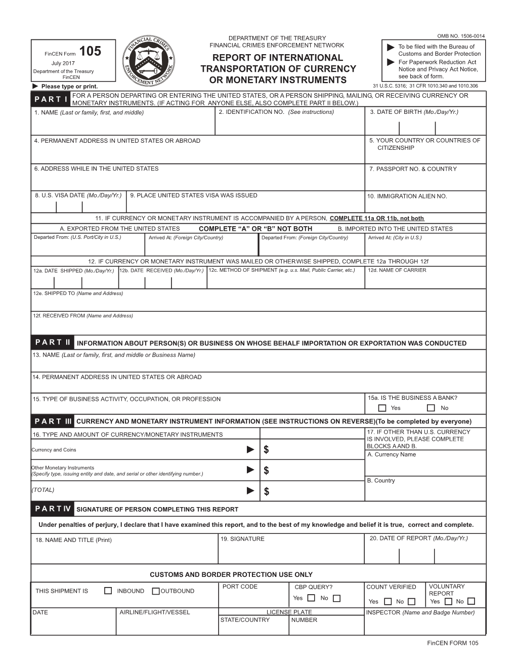 Fincen Form 105 (Rev. 7-2003)