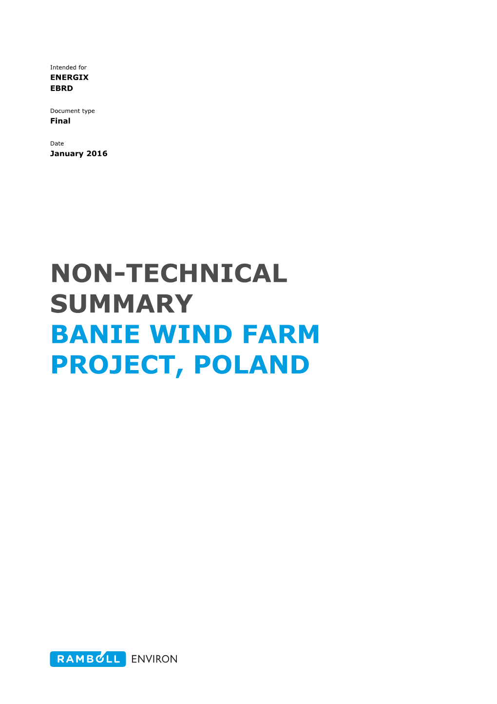 Non-Technical Summary Banie Wind Farm Project, Poland