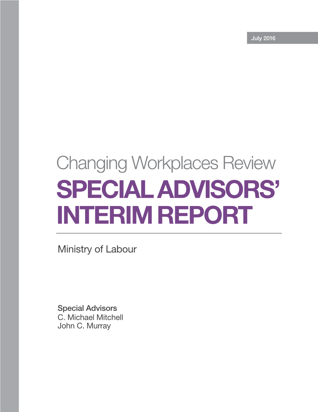 Changing Workplaces Review: Special Advisors' Interim Report