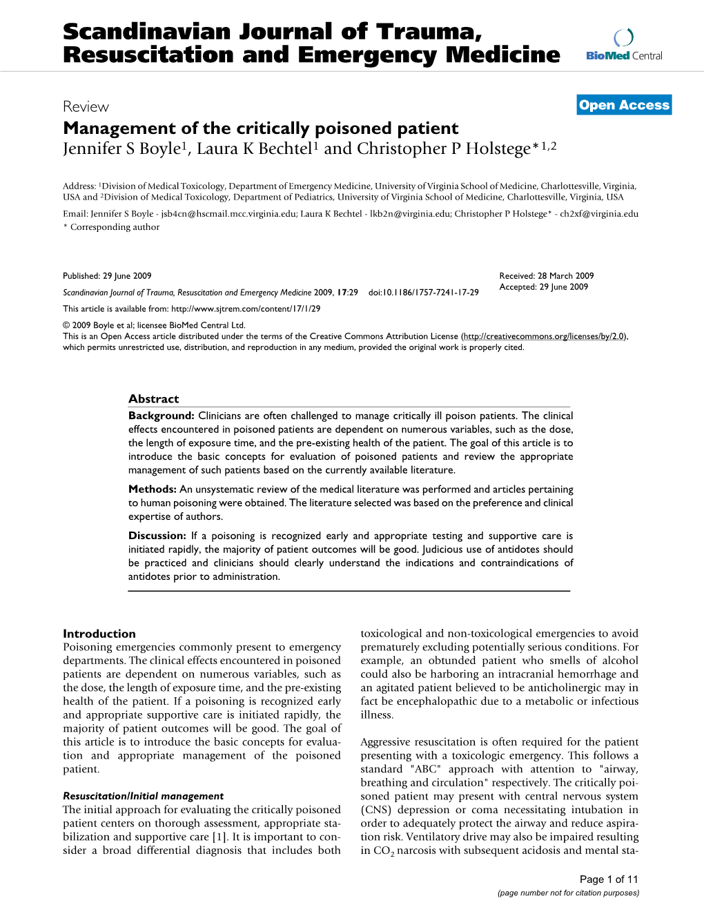 Scandinavian Journal of Trauma, Resuscitation and Emergency Medicine Biomed Central