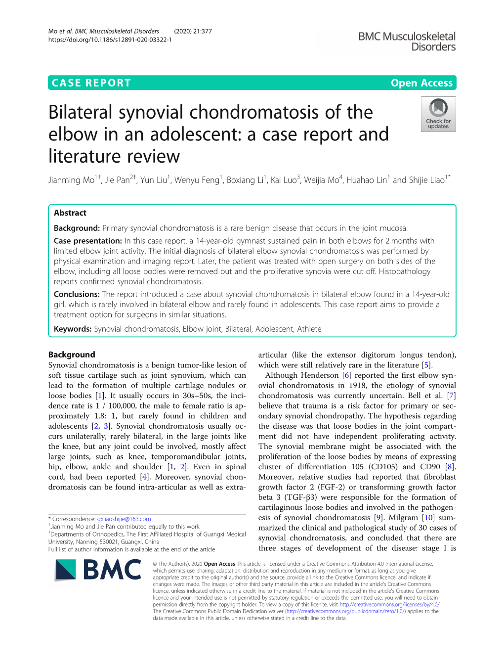 Bilateral Synovial Chondromatosis of the Elbow in an Adolescent: a Case Report and Literature Review