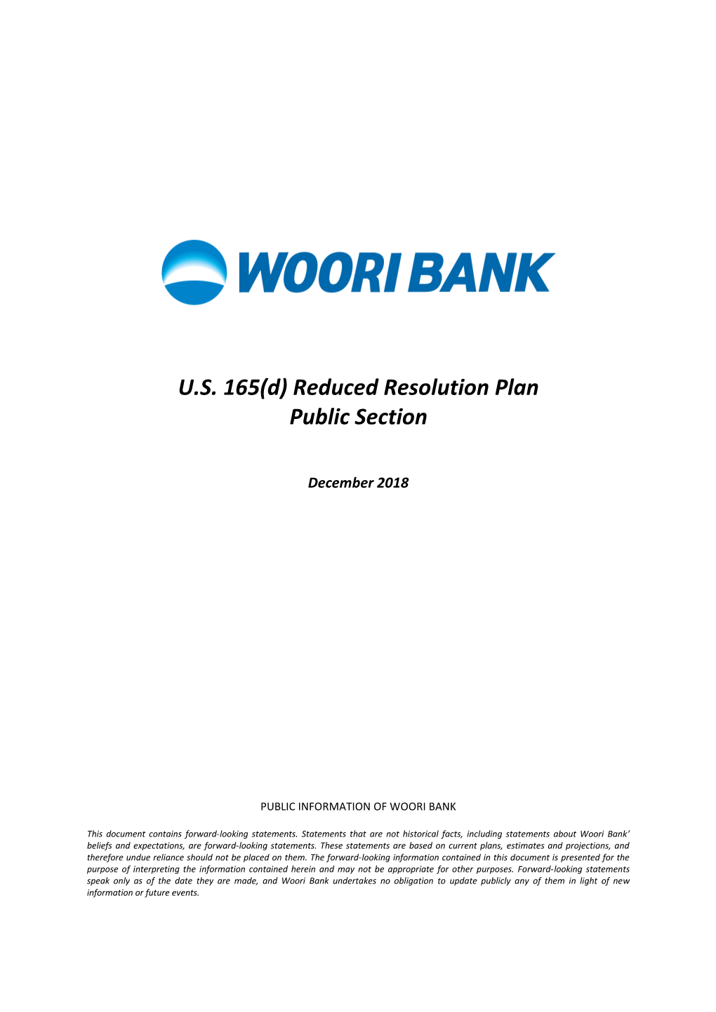 U.S. 165(D) Reduced Resolution Plan Public Section