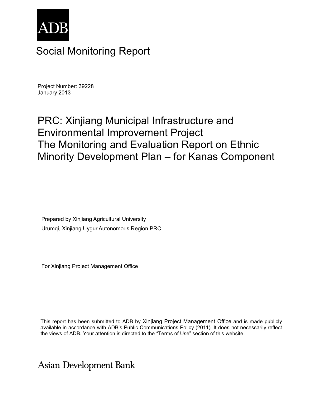 Social Monitoring Report PRC: Xinjiang Municipal Infrastructure