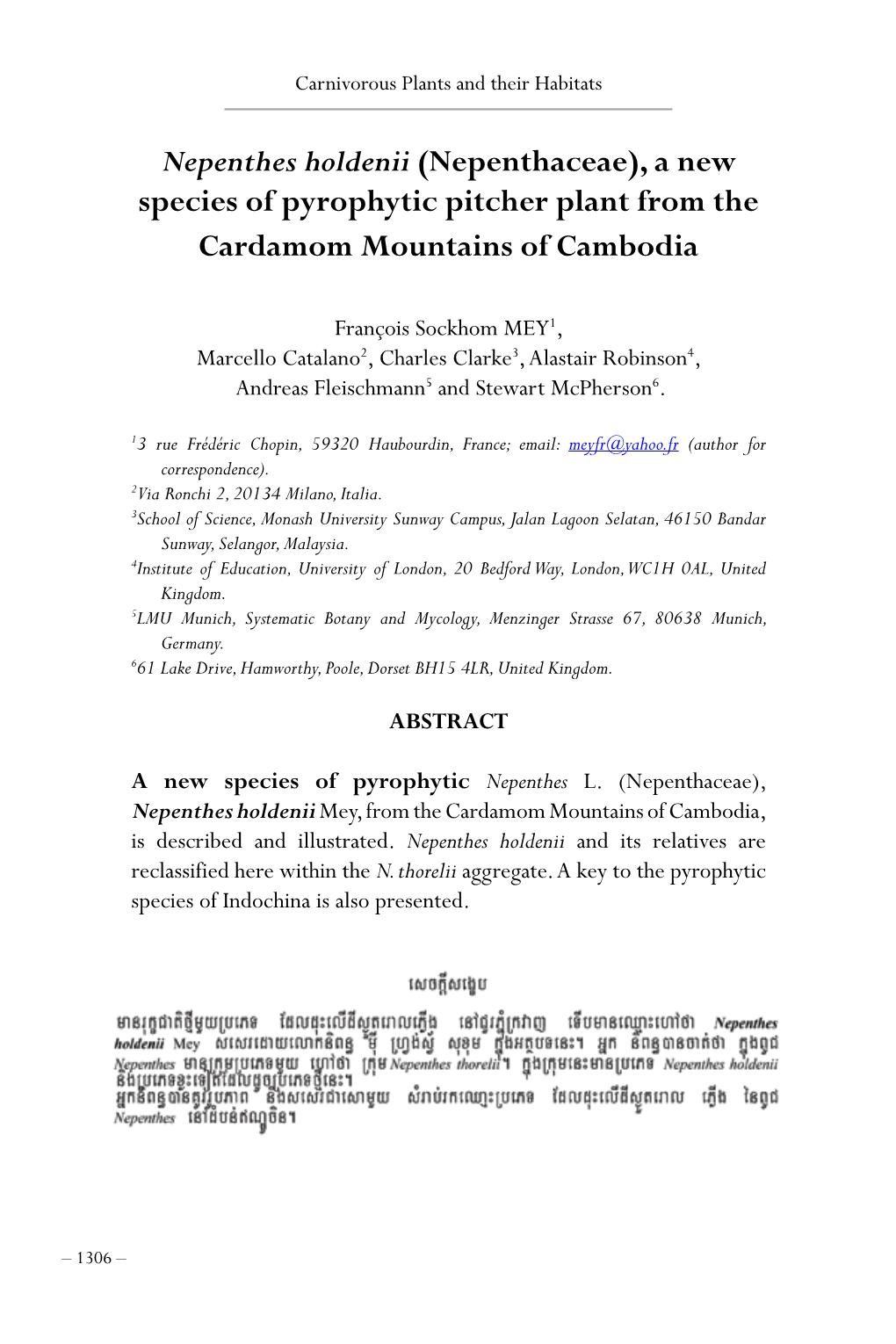 Nepenthes Holdenii (Nepenthaceae), a New Species of Pyrophytic Pitcher Plant from the Cardamom Mountains of Cambodia