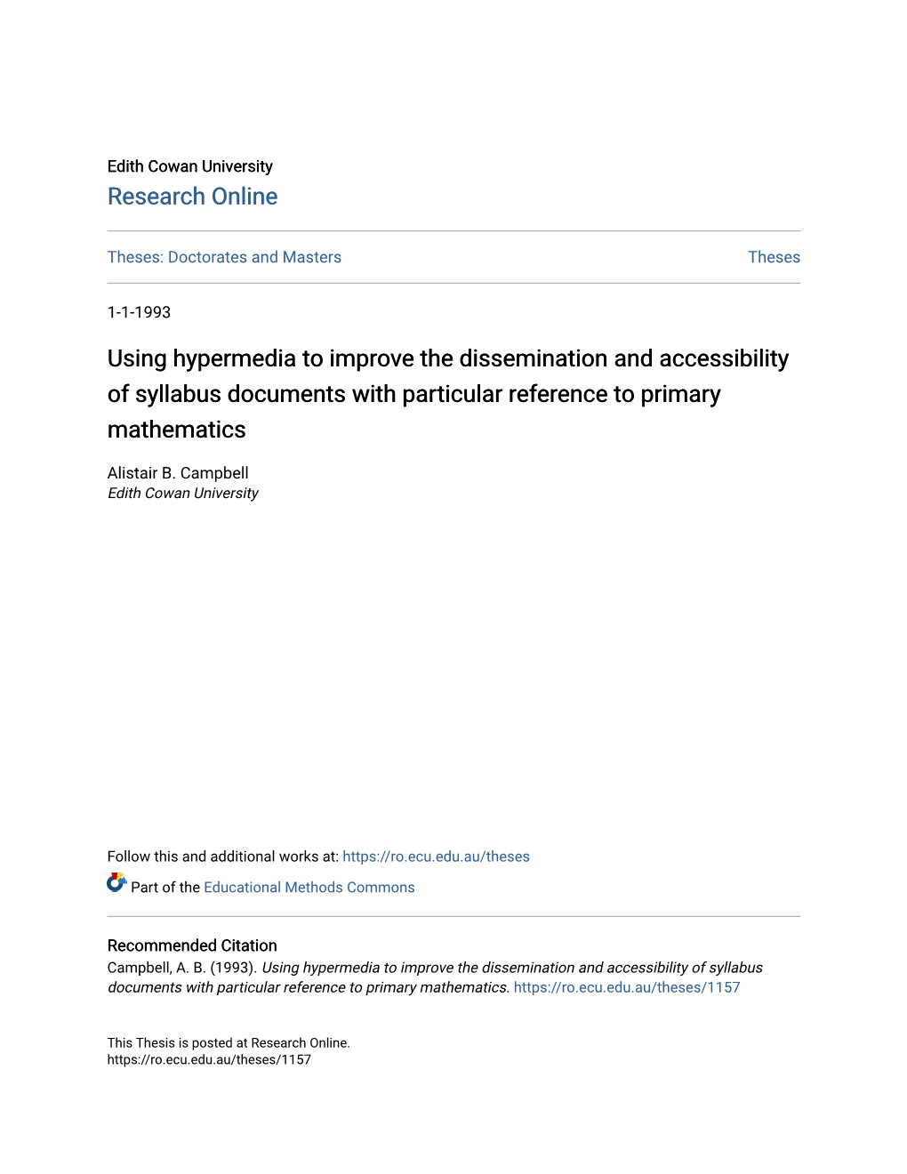 Using Hypermedia to Improve the Dissemination and Accessibility of Syllabus Documents with Particular Reference to Primary Mathematics