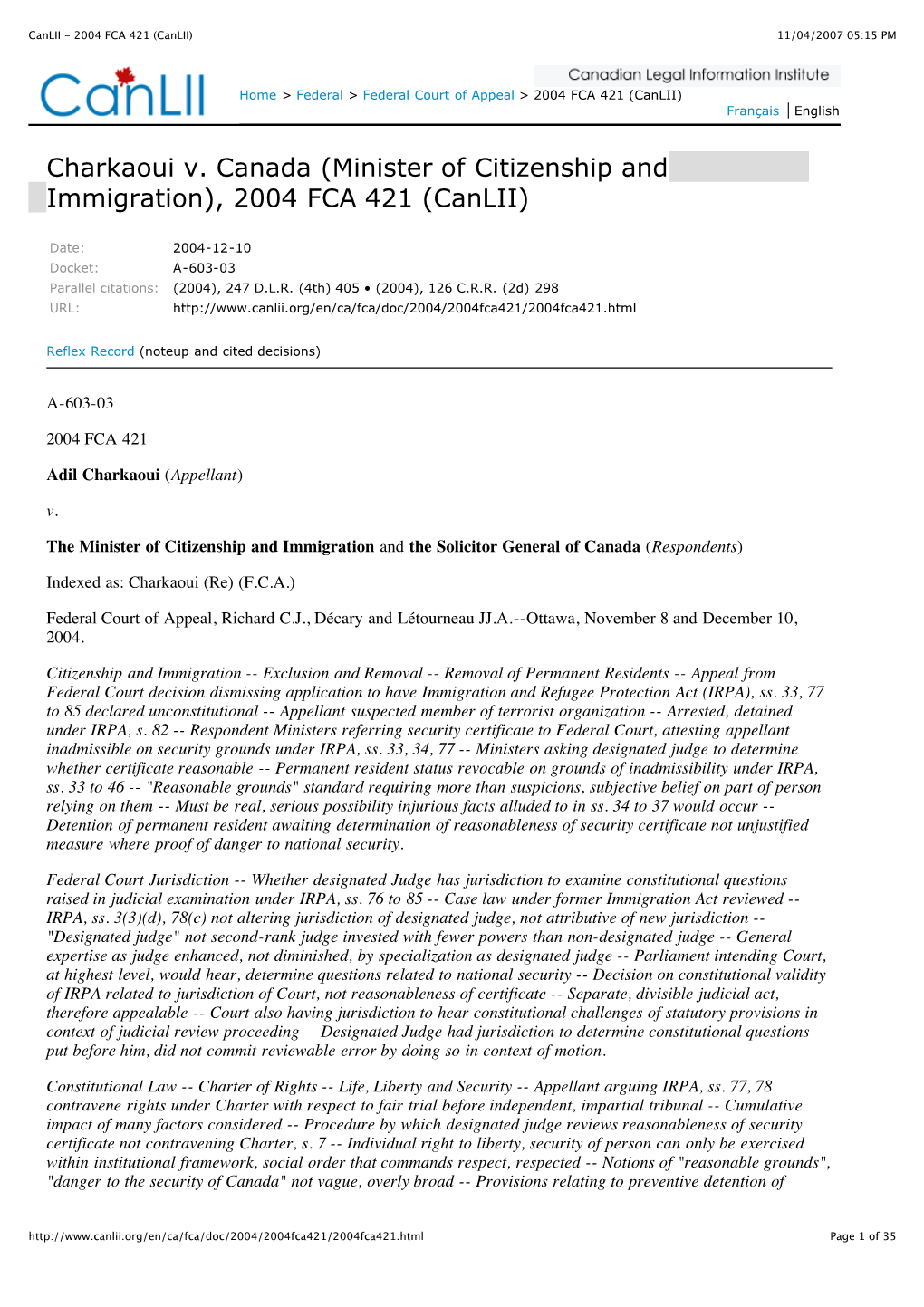 Canlii - 2004 FCA 421 (Canlii) 11/04/2007 05:15 PM