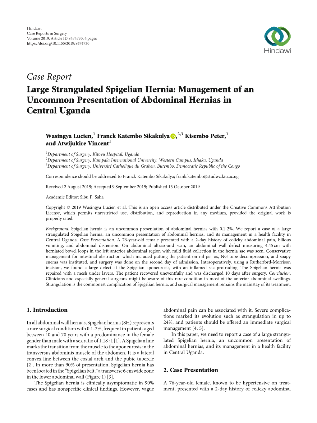 Large Strangulated Spigelian Hernia: Management of an Uncommon Presentation of Abdominal Hernias in Central Uganda