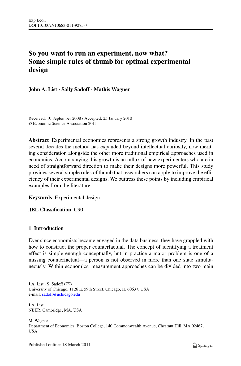 Some Simple Rules of Thumb for Optimal Experimental Design