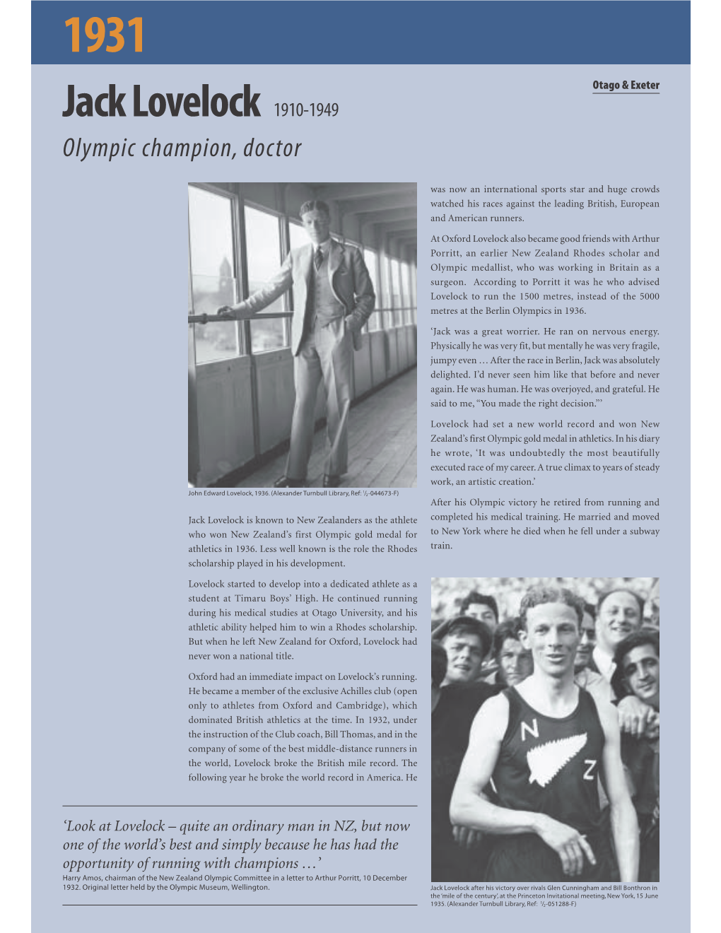 Jack Lovelock 1910-1949 Olympic Champion, Doctor