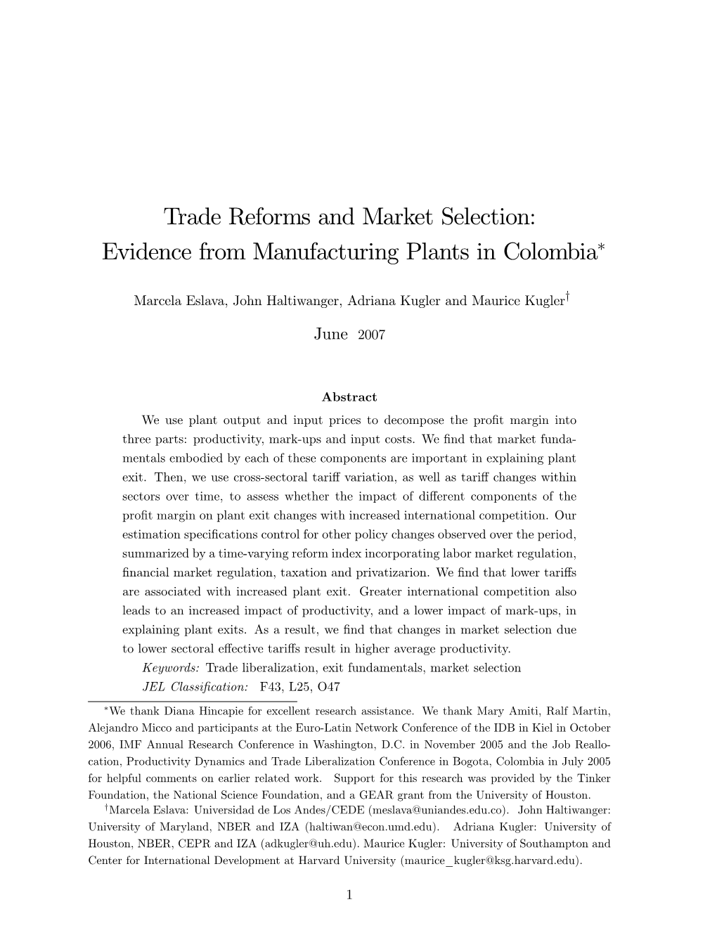 Trade Reforms and Market Selection: Evidence from Manufacturing