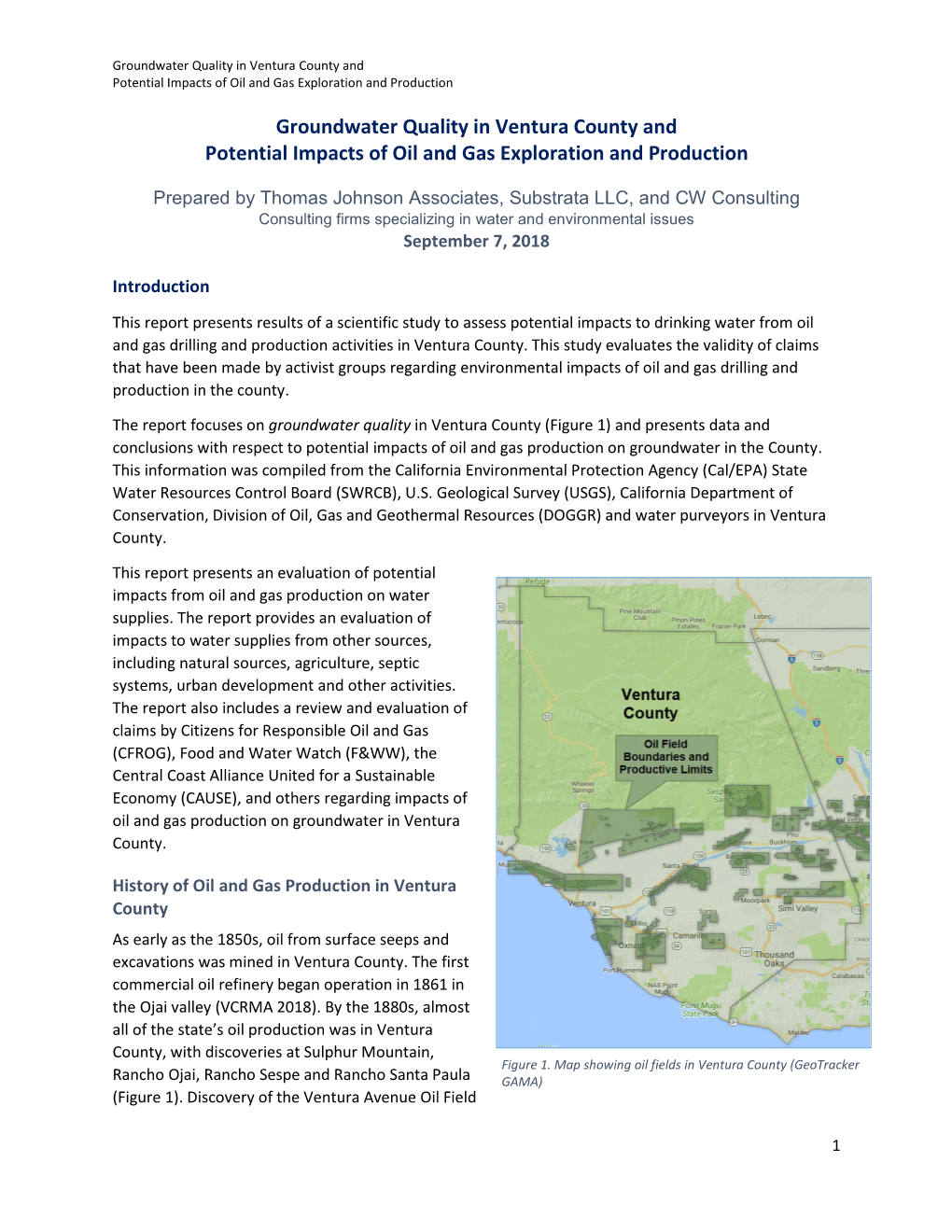 Groundwater Quality in Ventura County and Potential Impacts of Oil and Gas Exploration and Production