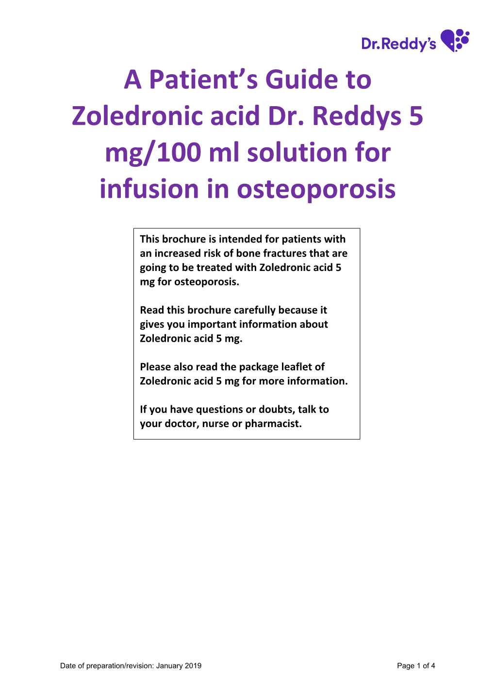 A Patient's Guide to Zoledronic Acid Dr. Reddy's 5Mg/100Ml Solution For