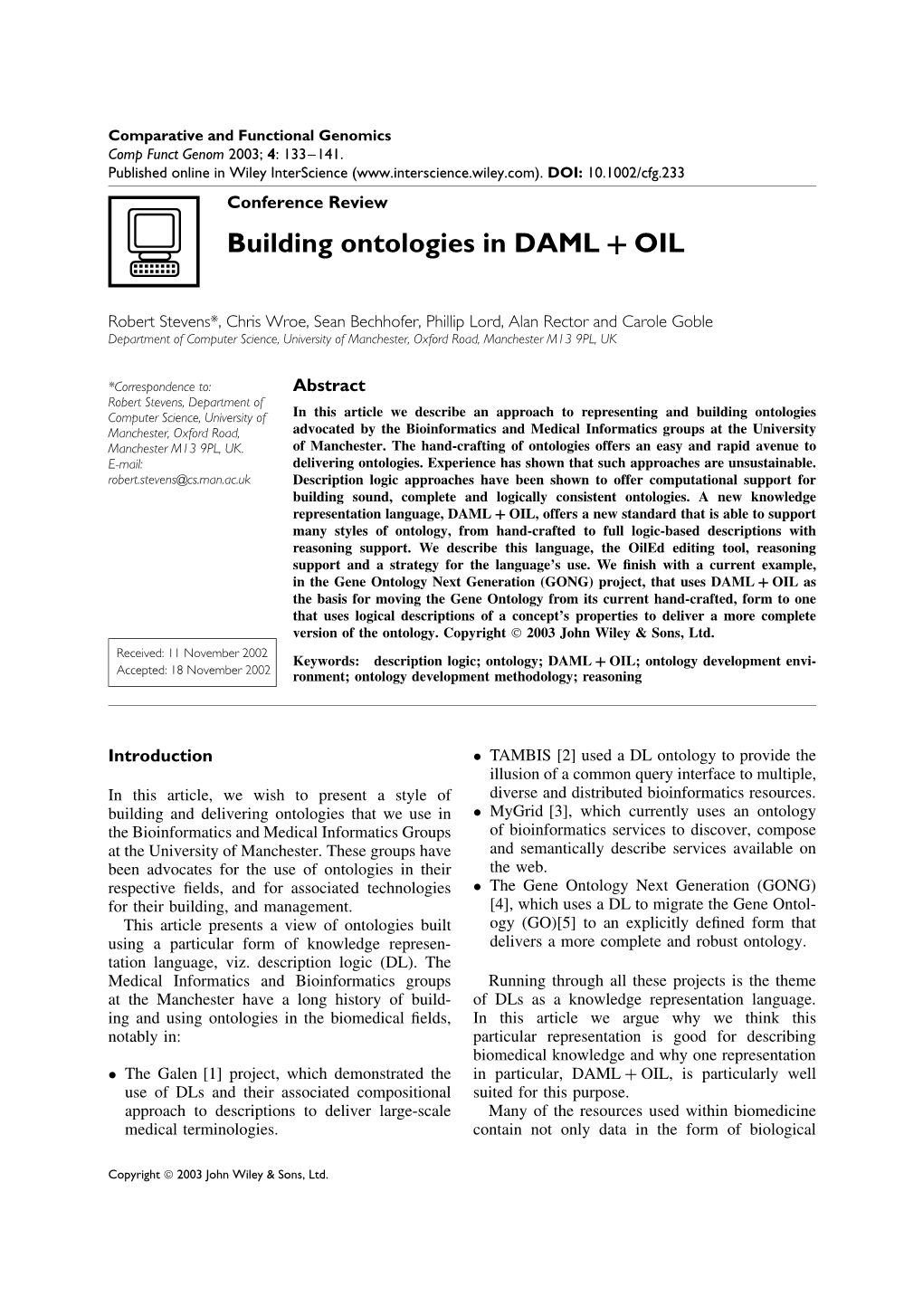 Building Ontologies in DAML + OIL