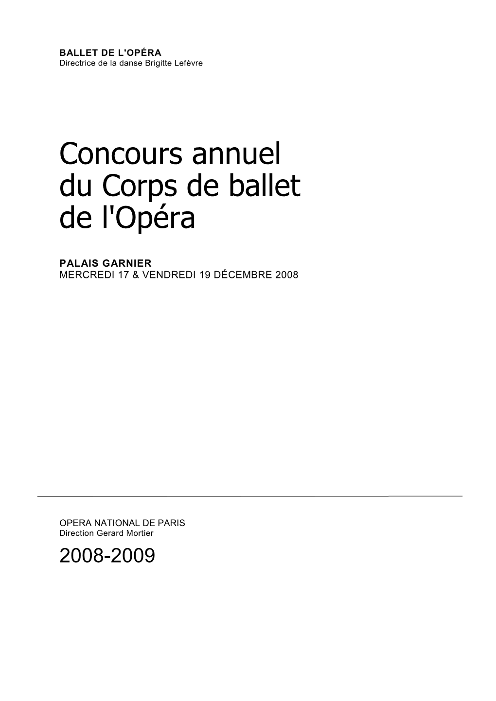 Concours Annuel Du Corps De Ballet De L'opéra