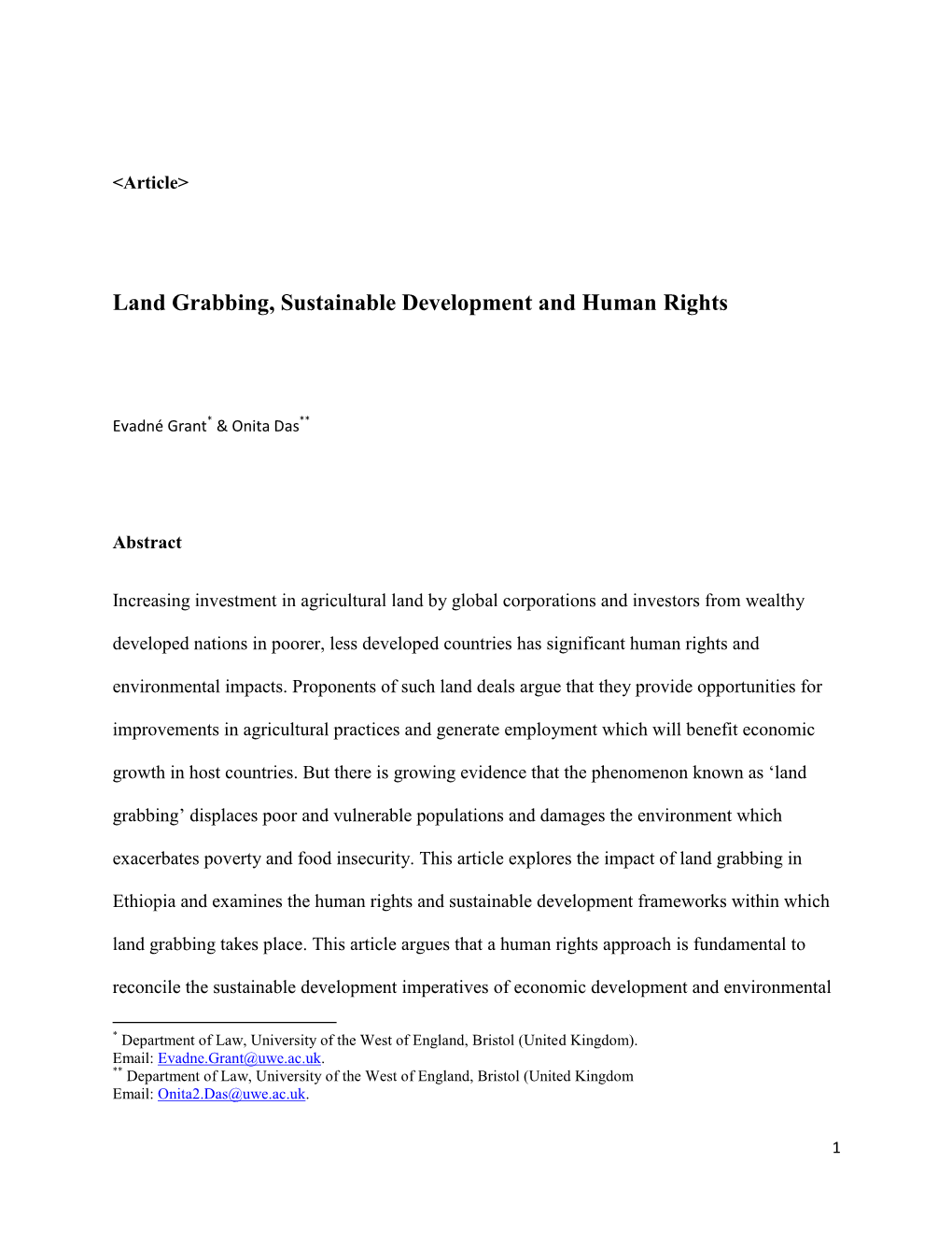 Land Grabbing, Sustainable Development and Human Rights