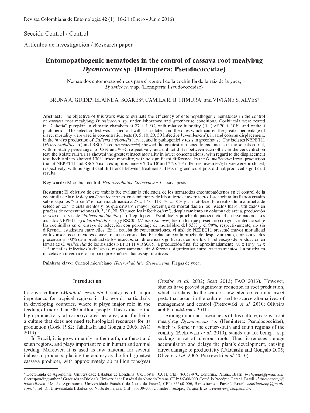 Entomopathogenic Nematodes in the Control of Cassava Root Mealybug Dysmicoccus Sp