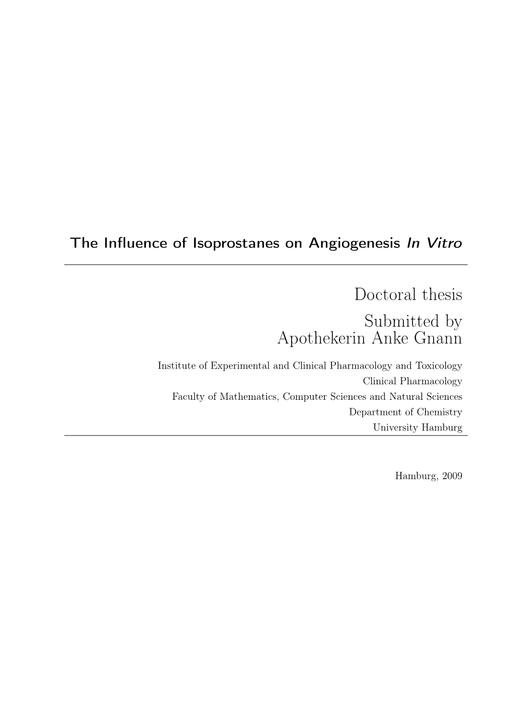 Isoprostanes on Angiogenesis in Vitro