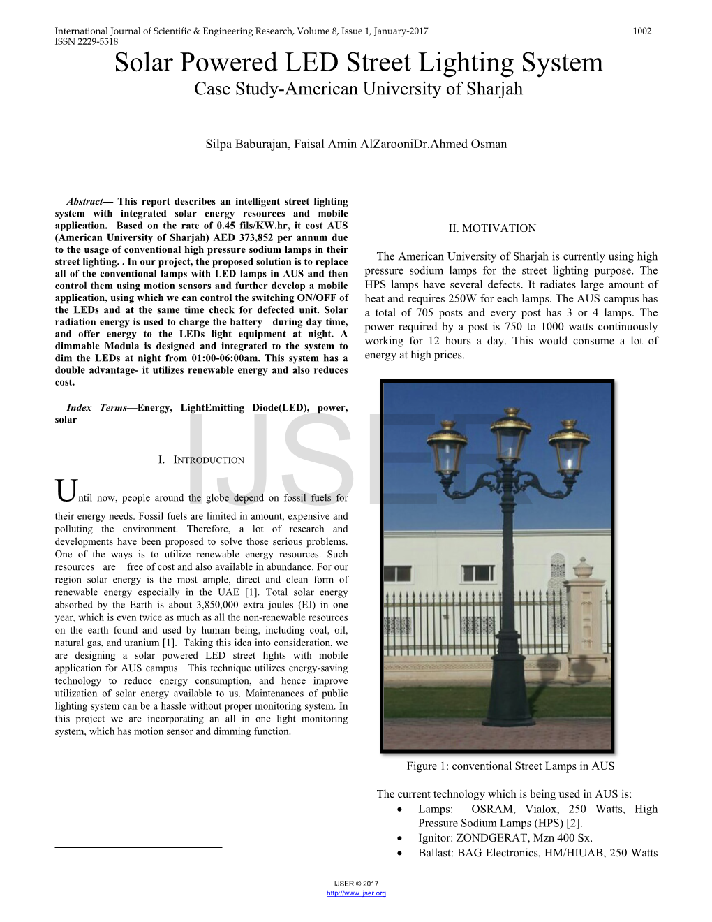 Solar Powered LED Street Lighting System Case Study-American University of Sharjah