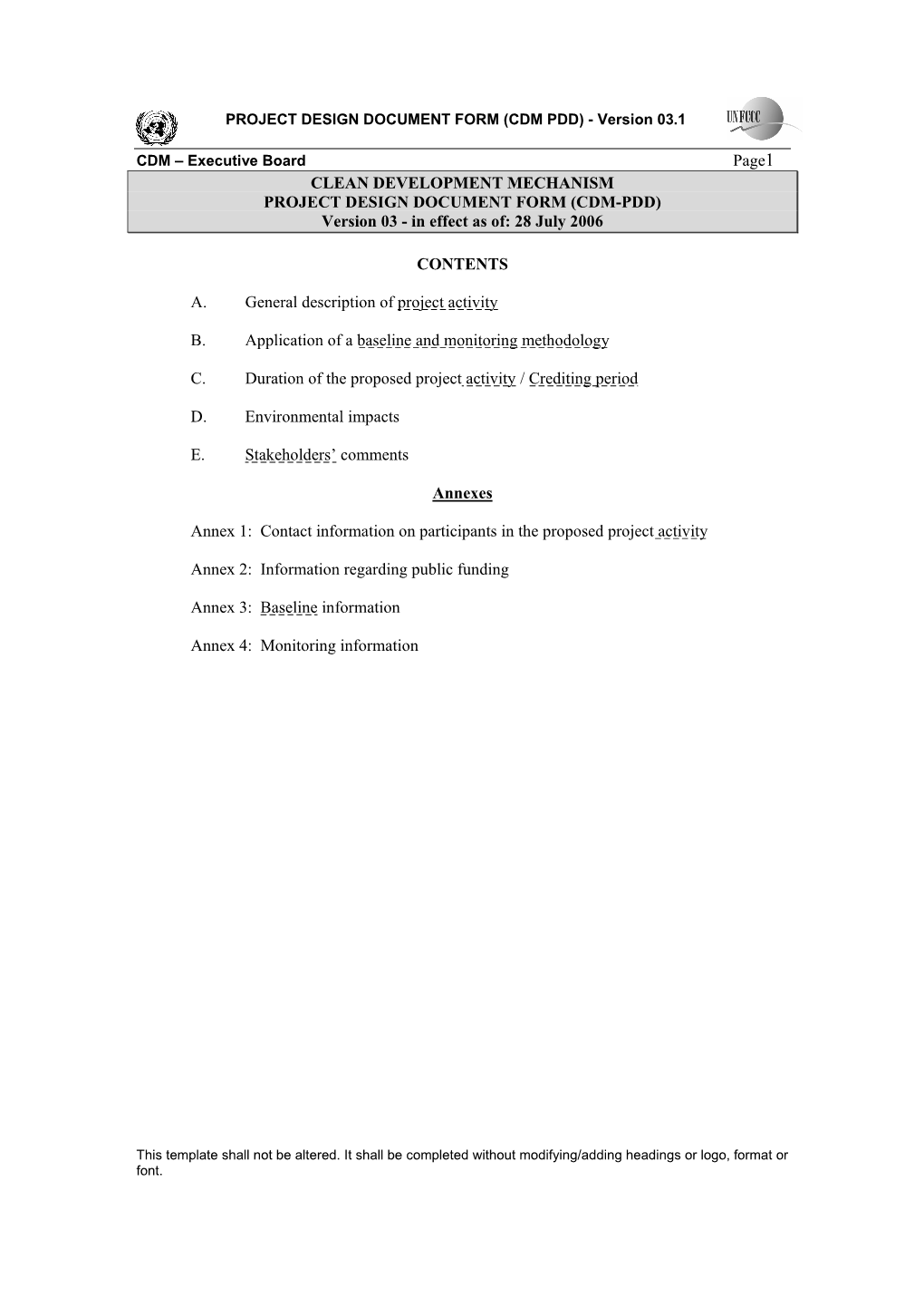 Page1 CLEAN DEVELOPMENT MECHANISM PROJECT