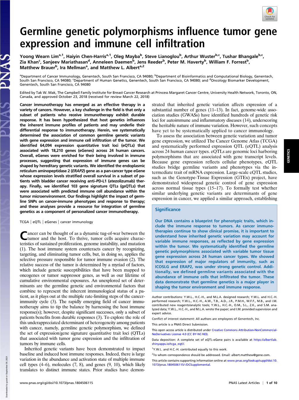 Germline Genetic Polymorphisms Influence Tumor Gene Expression and Immune Cell Infiltration