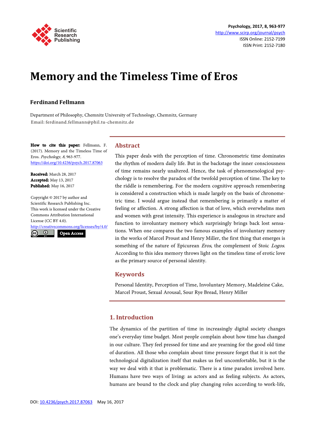 Memory and the Timeless Time of Eros