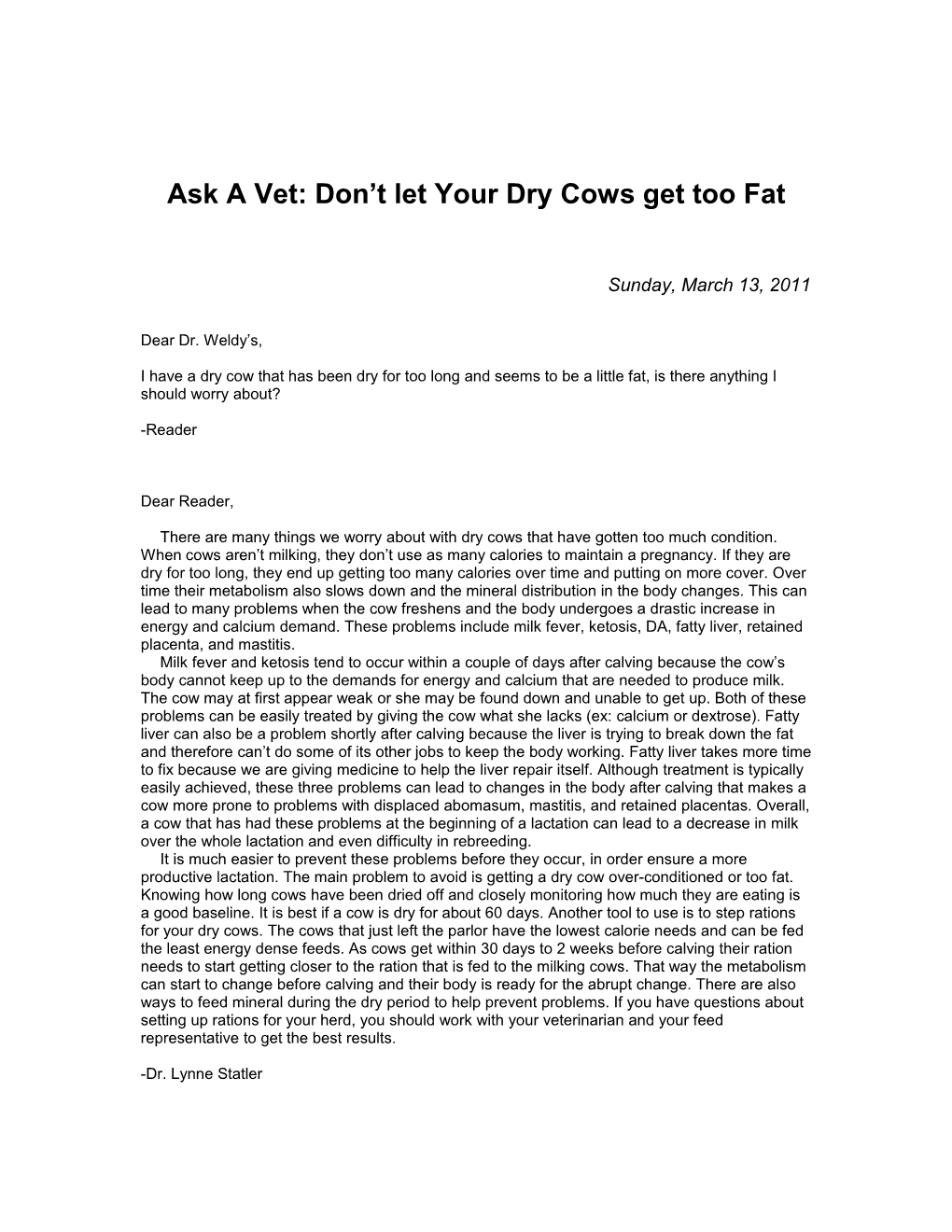 Ask a Vet: Don T Let Your Dry Goat Get Too Fat